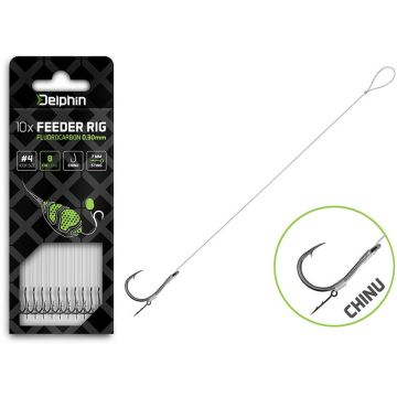Előkötött horgok Delphin Fluoro Sting Feeder Rig Chinu, 12cm, 10db/bliszter