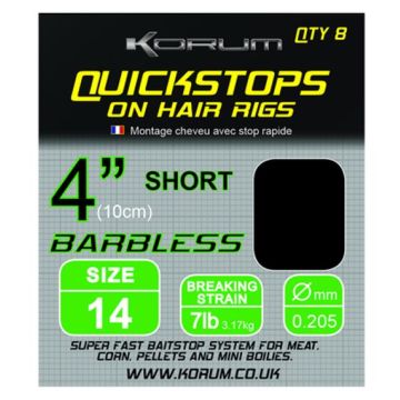 Carlige Legate Korum Hair Rigs With Quickstops, 10cm, 8bucplic