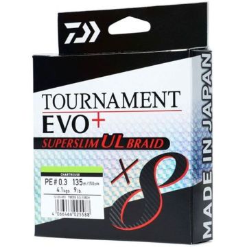 Textilzsinór Daiwa Tournament X8 Braid EVO + Superslim, Chartreuse, 135m