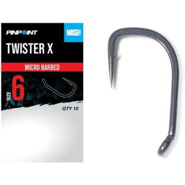 Carlige Nash Pinpoint Twister Long Shank X, 10buc/plic