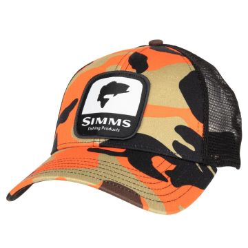 Sapca Simms Bass Patch Trucker Woodland Camo Flame