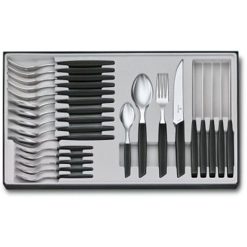 Set Tacamuri 24 Piese Cutite + Furculite + Lingurite + Linguri Victorinox Swiss Modern Table Set, Lama 12cm, Negru