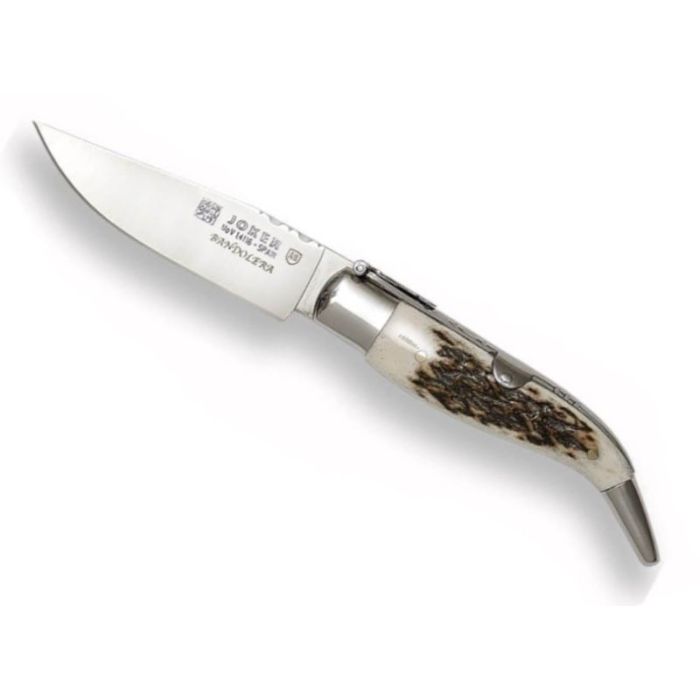Joker Bandolera NC120 Összecsukható Zsebkés, Szarvasagancsból Készült Markolat, 8cm Penge