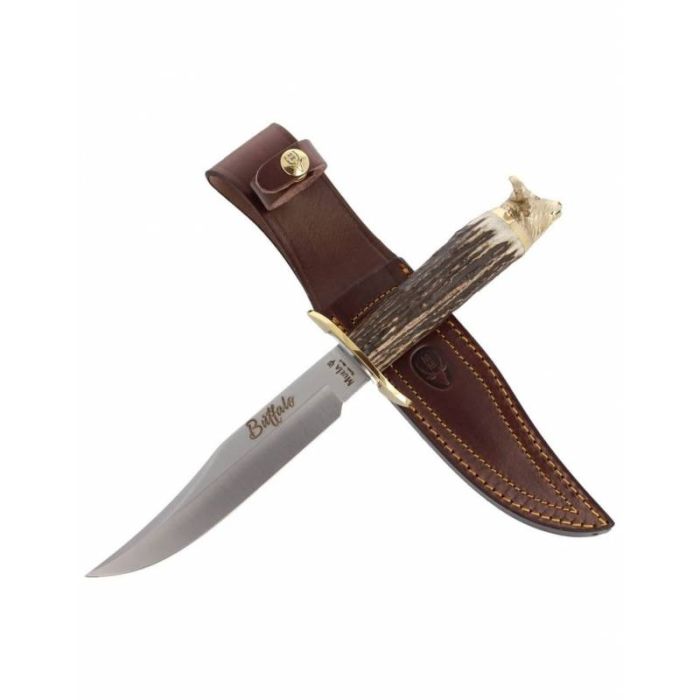 Cutit de Vanatoare Muela BUFFALO-16BF, MoVa Steel, Stag Deer Horn + Teaca Piele + Cutie Lemn 7