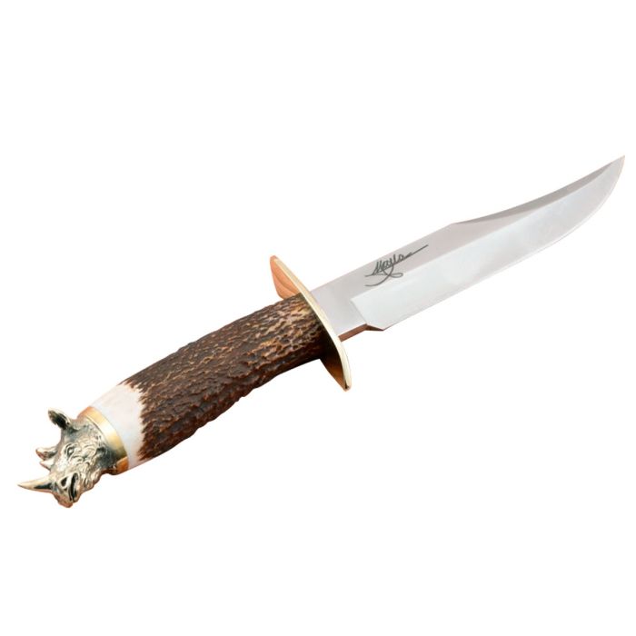 Cutit de Vanatoare Muela RHINO-16BF, MoVa Steel, Stag Deer Horn + Teaca Piele + Cutie Lemn 2