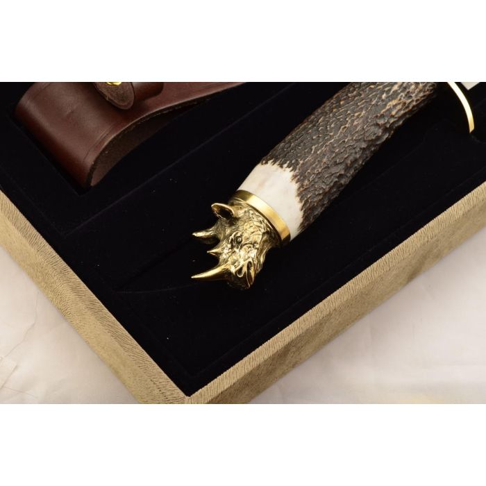 Cutit de Vanatoare Muela RHINO-16BF, MoVa Steel, Stag Deer Horn + Teaca Piele + Cutie Lemn 6