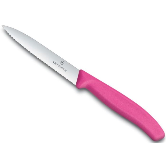Cutit pentru Decojit Victorinox 6.7736.L5, Roz, Lama Zimtata, 10cm