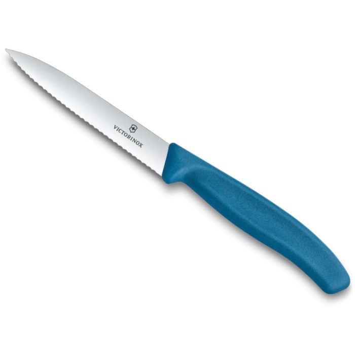 Victorinox Swiss Classic Paring kés, 10cm-es fogazott penge, hegyes hegy, Albastru