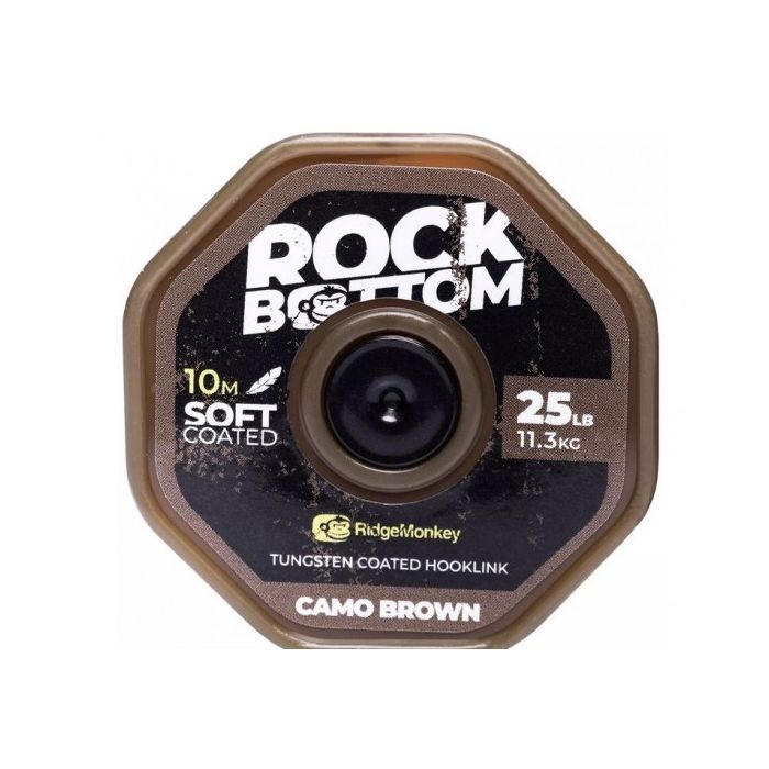Fir Textil cu Camasa RidgeMonkey Connexion Rock Bottom Tungsten Soft Coated Hooklink, Camo Brown, 25lbs, 10m