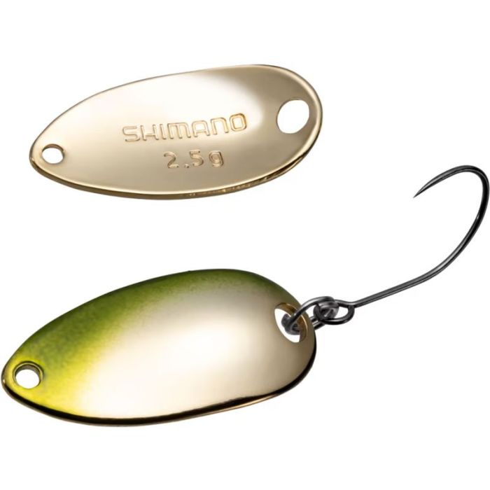 Shimano Cardiff Roll Swimmer Premium Plating támolygó villantó, Green Gold, 2.8cm, 2.5g