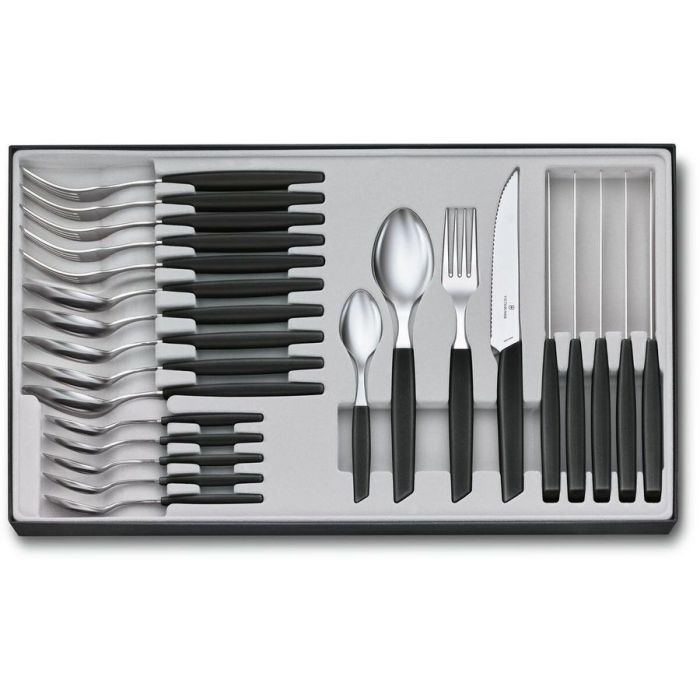 Set Tacamuri 24 Piese Cutite + Furculite + Lingurite + Linguri Victorinox Swiss Modern Table Set, Lama 12cm, Negru
